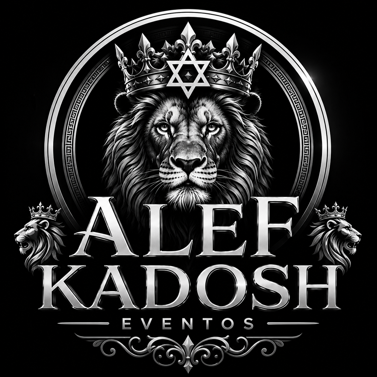 Logo oficial Alef Kadosh Eventos: leão coroado com estrela de Davi